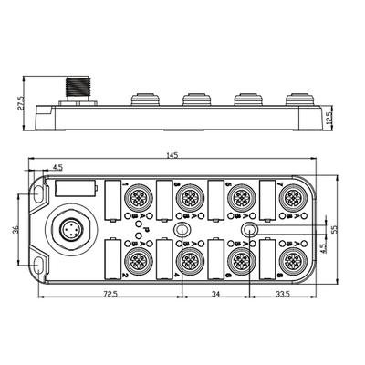 LKHA-0808P-M12 ELCO IO-LINK SENSOR HUB, CLASS-A, M12 A-CODE 4PIN IO-LINK CONN., 8XM12 A-CODE 5PIN, 8 DI, 8 DO, PNP, IP67